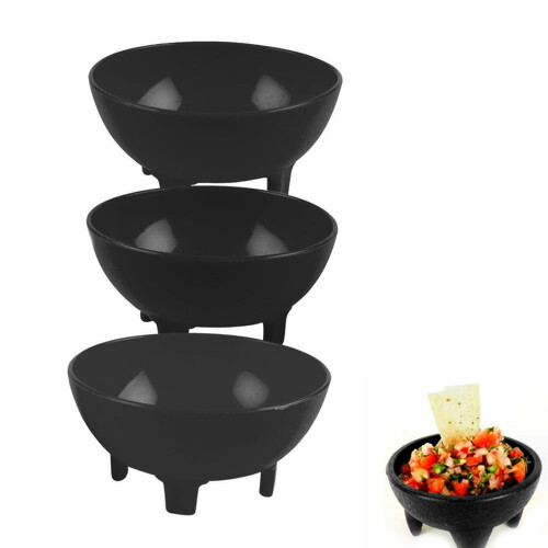 3 Pack Salsa Bowls Plastic Mexican Molcajete Chips Guacamole Bowls Serving Dish 1