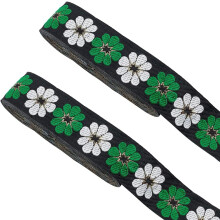 2 rollen 7,6 meter 3,3 cm vintage jacquardlint, geborduurd bloemenmotief, geweven sierband voor knutselprojecten, naaien en decoratie - groen en wit