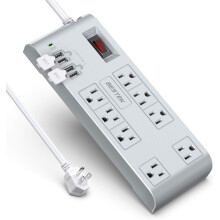 Regleta de extensión de 8 tomas con cable de 1,8 m (6 pies), USB, protector contra sobretensiones de 15 A y 1875 W, con puerto de carga USB de 5 V y