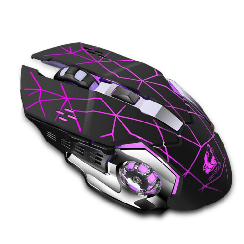 Chicmine Rechargeable LED Backlit Mute Ergonomic Gaming Wireless Mouse with USB Receiver