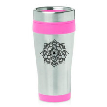 16oz Isolierter Edelstahl-Reisebecher, Kaffeebecher, Trinkbecher, Mandala-Blume, Boho-Zen (Pink)