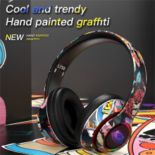 Kabelloser Bluetooth-Over-Ear-Kopfhörer, kompatibel mit iOS und Android, cooles Graffiti-LED-Gaming-Headset mit Mikrofon für Kinder, Jugendliche