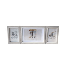 Rikyo 4x6 inch Vertical and 5x7 inch Horizontal Grayish White Hinged Folding Three Picture Frame