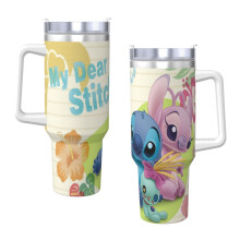 Stitch 40Oz Becher mit Henkel und Strohhalm, auslaufsicherer, isolierter Becher mit Deckel und Strohhalm aus Edelstahl, passend für Getränkehalter