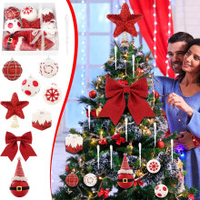 Cailmei 18-delige kerstdecoratieset: kerstboomtopster, schuimrubberen kerstballen, kerstboomhanger, meerkleurig, one size fits all.