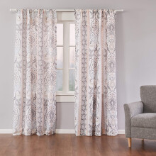 Levtex Home - Darcy - Ablakpanelek rúdzsebbel - Paisley - Szürke, Rózsaszín, Kék és Fehér - Pamutanyag - Bélelt