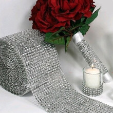 Nastro in plastica con strass scintillanti XM Culture1Yard, rotolo a rete per decorazioni nuziali.