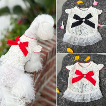 Lindo vestido tutú blanco de encaje para mascotas, estilo princesa con elegante lazo, compatible con AURORA TRADE, para cachorros y gatos, ideal