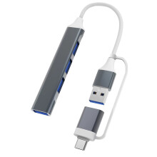 Kiplyki Mini Type-C Hub Extensions, 4-poorts USB 3.0-hub, 2.0-hub, Type-C-adapterstation, ultradunne draagbare datahub, Type-C-splitter van aluminium