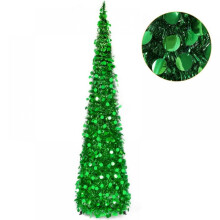5Ft Popup Tinsel Christmas Tree, Artificial Sequin Tinsel Collapsible Tree with Stand, Green Xmas Party Decor for Indoor Outdoor