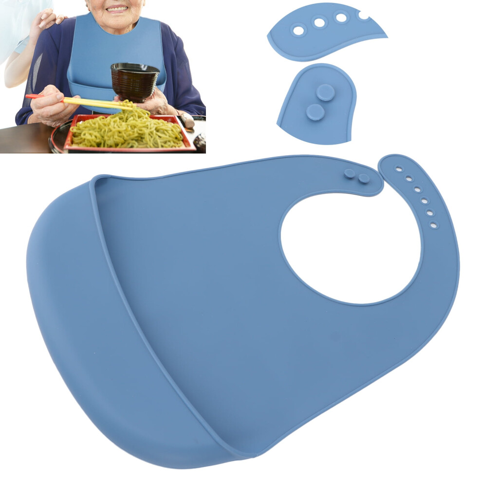 Blue Adult Silicone Bib, Waterproof Adult Bibs Soft Comfortable For Elderly For Eating
