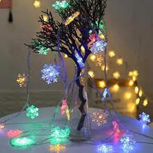 LED-es fényfüzér, hópehely, karácsonyfa, karácsonyi parti, elemes, tündérfény dekoráció (Muiticolor, 5M50Leds)