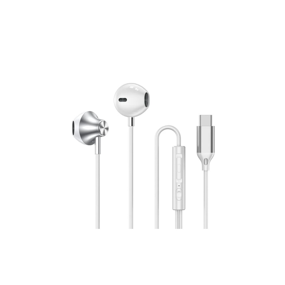 Compatible With Samsung, Hifi Surround Sound In-Ear Usb Type C 3.5Mm Wired Earbuds With Wire Control For Galaxy S24/S23/S22 Ultra - White 9395123680590