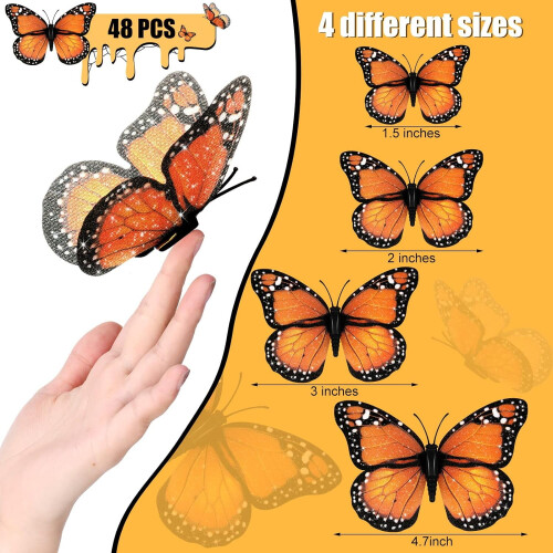 Διακόσμηση πεταλούδας Monarch 4 μεγεθών, τρισδιάστατο μαγνητικό αυτοκόλλητο τοίχου, 1
