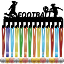 Futballérem-tartó 14 akasztóval, kompatibilis fociéremekkel és szalagokkal, fekete vas fali tartó, 11,4x5,1 hüvelyk