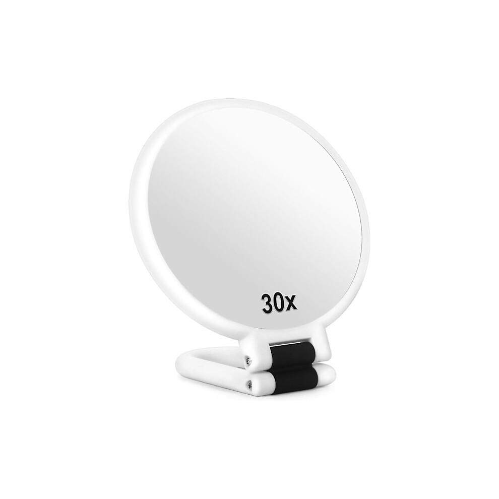 White 30X Magnifying Mirror Travel Mirror With Handle - Double Sided Handheld Mirror With 1X 30X Magnification