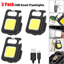 3-pack COB-ficklampor 800LM laddningsbar nyckelringslampa med magnetbas, flasköppnare och stativ för camping, promenader, fiske