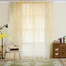 Hwuxmo Blue Voile Sheer Curtains 55x94 in, Elegant Floral Rod Pocket Panels for Living Room, Bedroom, Breathable, Clearance Yellow