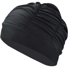 Women's Pleated Swimming Cap Ladies Swimming Cap Long Hair Swimming Cap Super Elastic Swimming Cap Beach Surfing Cap Comfortable Shower Cap (Black)
