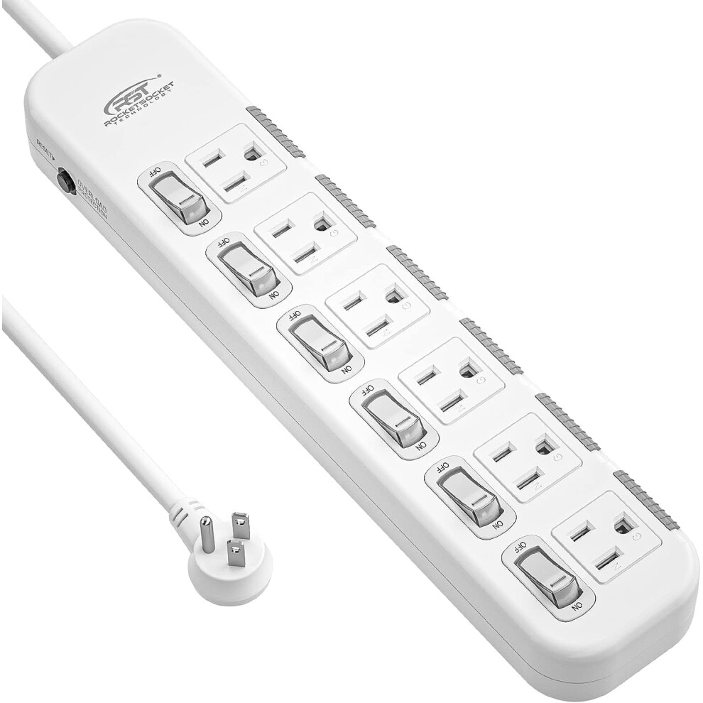 Power Strip Surge Protector With Safety Case 15A Power Strips With Individual Switch, 6-Outlet, 1875W, 6-Feet 9071309626131