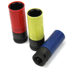 3 pc 1/2" Drive Metric Impact Lug Nut Socket Set Thin Wall 17 19 21 mm w/ Sleeve