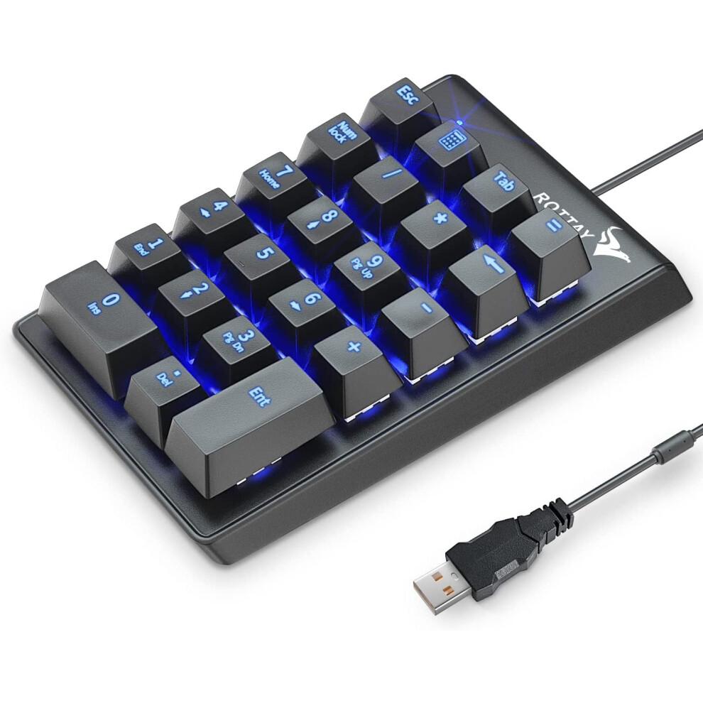 Number Pad, Mechanical Usb Wired Numeric Keypad With Backlit 22 Key Numpad For Laptop Desktop Computer Blue 9425574727497