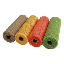 Panglică de plasă XCXyan4Deco, rolă de 25,4 cm x 76 cm, folie metalică poliuretanică, auriu-portocaliu-verde, pentru coronițe, meșteșuguri