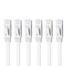 CAT6 Ethernet-kabel 2,1 m 6-pack vit, höghastighets solid platt CAT6 Gigabit internet nätverk LAN patchkablar,
