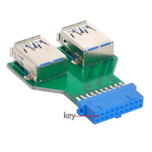Para adaptador de 5 Gbps, tipo hembra, con ranura de cabezal para placa base, conector USB 3.0A doble, tipo horizontal, PCBA de 20/19 pines.