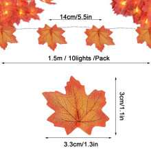 SDJMa Guirnalda de luces de hojas de arce para decoración otoñal, 1,5 m (4,9 pies), 10 luces LED, funciona con pilas para Acción de Gracias,