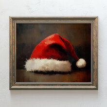 Weihnachtsmannmützen-Kunstdruck, Vintage-Weihnachtsmann-Wanddeko, rustikale Weihnachtskunst, Weihnachts-Wanddeko-Kunstdruck, ungerahmt, 50 x 60 cm