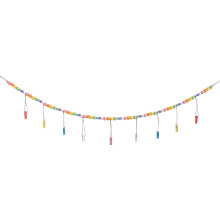 Présentoir photo mural de 120 cm avec guirlande de perles en bois, kit de cadre photo à monter soi-même avec 9 pinces pour la décoration de la