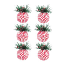 6pcs Christmas Ball Ornaments with Red Berries & Holly, Foam Tree Hanging Baubles Decor for Home Festival Decoration
