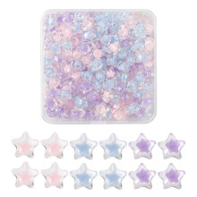 195 Stück, 3 Farben, transparente Acrylperlen, facettierter Stern, gemischte Farben, 10,5 x 11 x 7 mm, Loch: 2 mm, 65 Stück pro Farbe