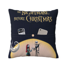 Kissenbezug aus Leinen-Jute mit Nightmare Before Christmas-Motiv, 40x40, 45x45 oder 50x50 cm, Schwarz, passend für Sofa, Auto oder Couch, ohne