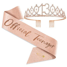 Narozeninový šál a tiara růžovo-zlatý narozeninový šál Crown40 a úžasné ramenní popruhy a tiara pro ženy, velikost 13 růžovo-zlatý