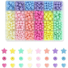 700 stk. akryl stjernehjerte runde perler til smykkefremstilling, gør-det-selv håndværk, hårponyperler - 8 slikfarver assorterede pastel regnbue