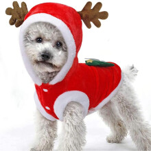 Hundjuldräkt, jultomte- och renkostym, varm tröja med huva för små och medelstora hundar och katter, vinterjumpsuit för husdjur, festkläder