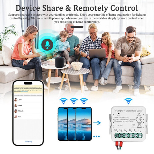 Tuya WiFi80A Μονοφασική σφιγκτήρας Ηλιακού Φ/Β Αμφίδρομου Μετρητή Ενέργειας APP, 2Gang 1
