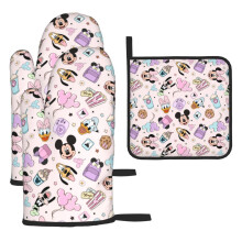 Ensemble de 3 maniques et gants de cuisine Mickey Mouse mignons, parfaits pour les barbecues, la pâtisserie et le micro-ondes.