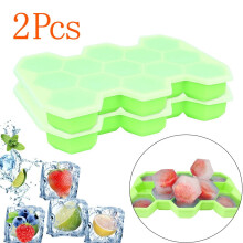 SLMOTUAE Bandeja para hielo con tapa, forma de faveola - Bandeja para hielo - Contenedores de almacenamiento de hielo, 2 piezas