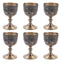6x Klassischer Metall-Weinbecher, handgefertigt, kleiner Kelch, Haushalts-Kupfer-Weinglas, Schnitzmuster
