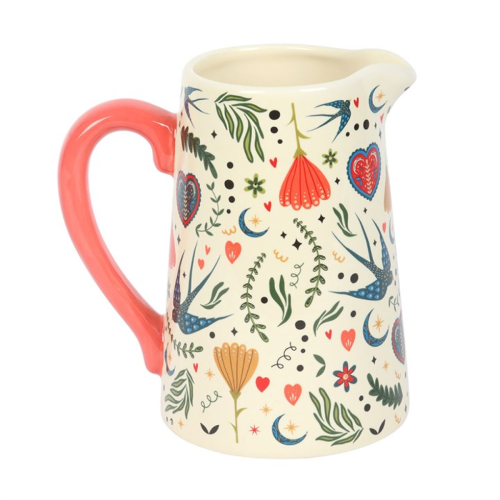 Cream Folk Print Ceramic Flower Jug 1