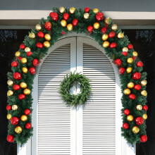 Decoração de Natal Avtoify para Árvore de Natal, Guirlanda de Rattan para Porta de 2,7m com Bolas Coloridas, Compatível com Escadas e Áreas