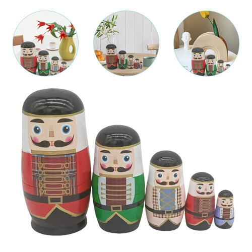 OUNONA 1 Set Nutcracker Russian Nesting Toys Wooden Stacking Dolls Nutcracker Dolls 2