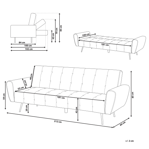 Beliani Sofa Bed 3 Seater SELNES Velvet Navy Blue 2