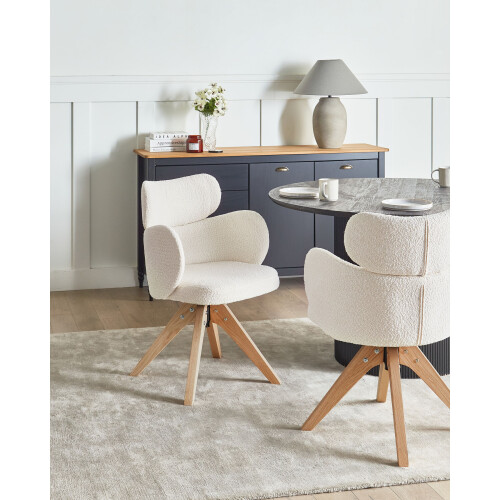 Beliani Dining Chair Swivel MARCY Boucle Light Beige 1