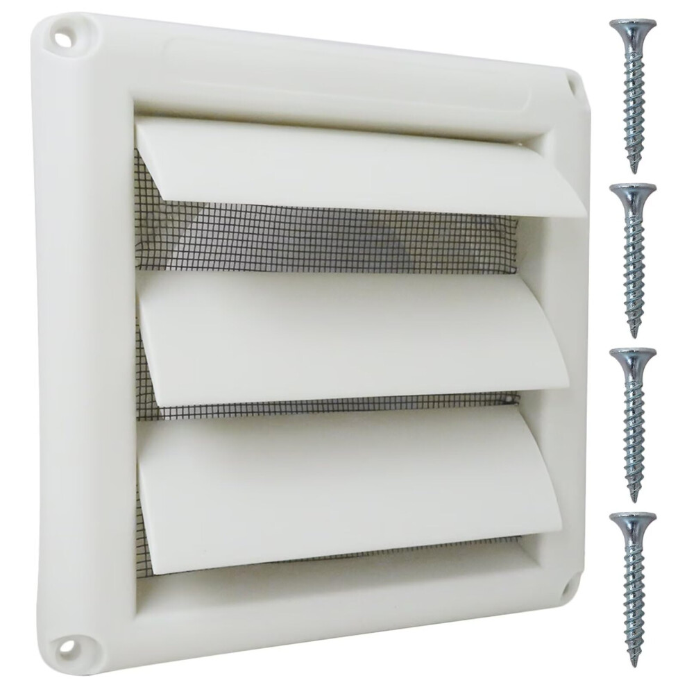 4 Inch Dryer Vent Cover Exterior Wall Hood With Weatherproof Louvers, Bird Protection, White 9164114613196