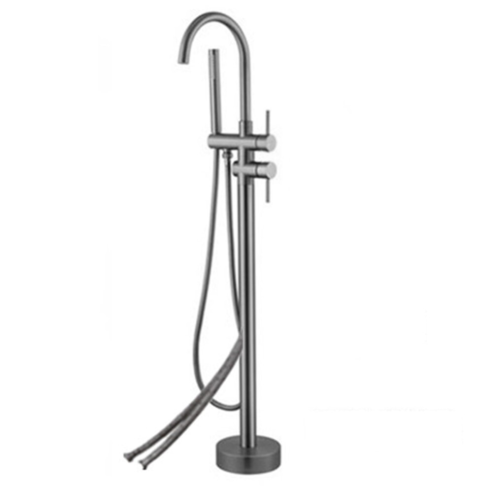 Freestanding Bathtub Faucet With Hand Shower, Floor Mounted Grey Tap, 360 Swivel Spout, Dual Mode 9053599372752