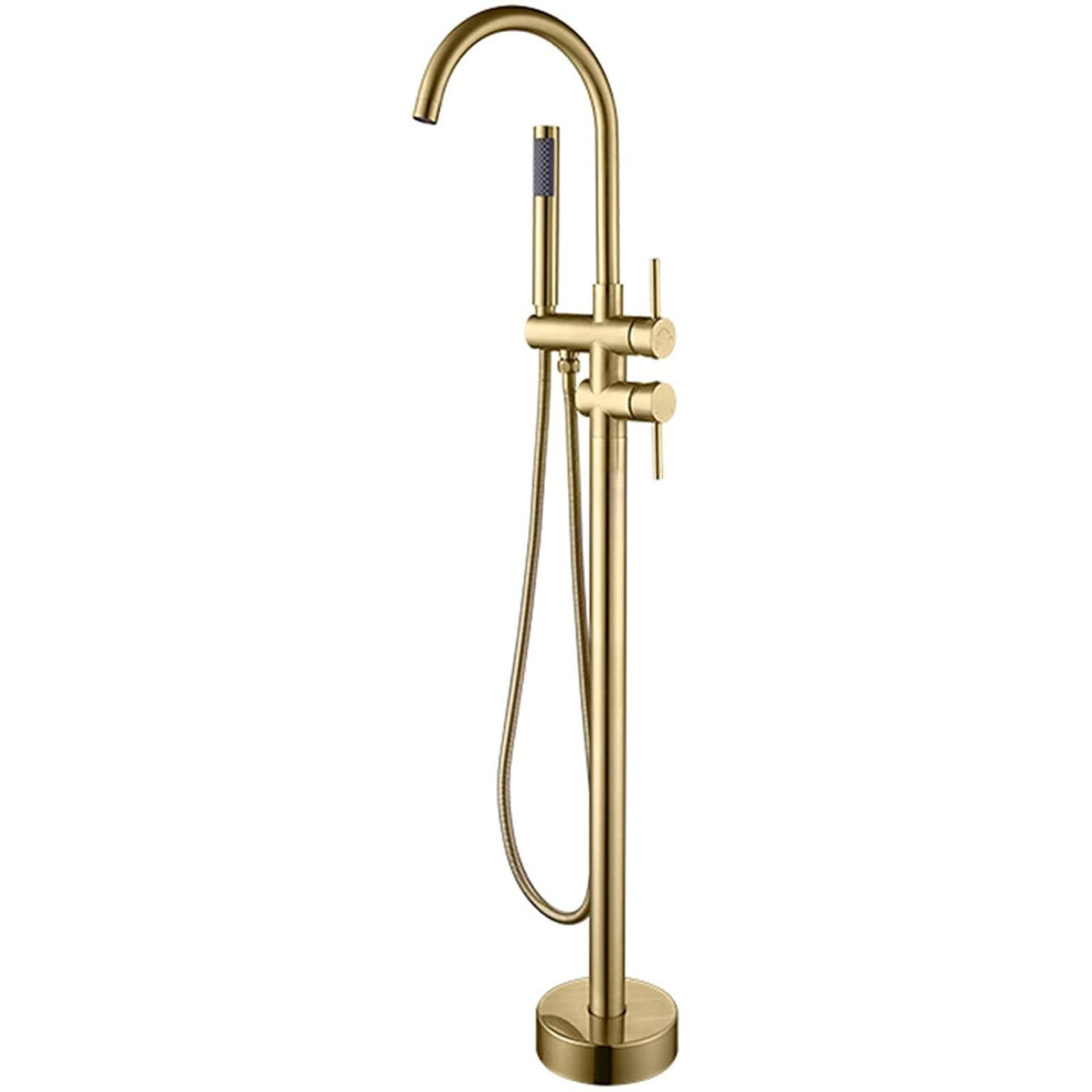 Freestanding Bathtub Faucet Brushed Gold Solid Brass With Hand Shower Floor Mount Mixer Tap 9113335004474